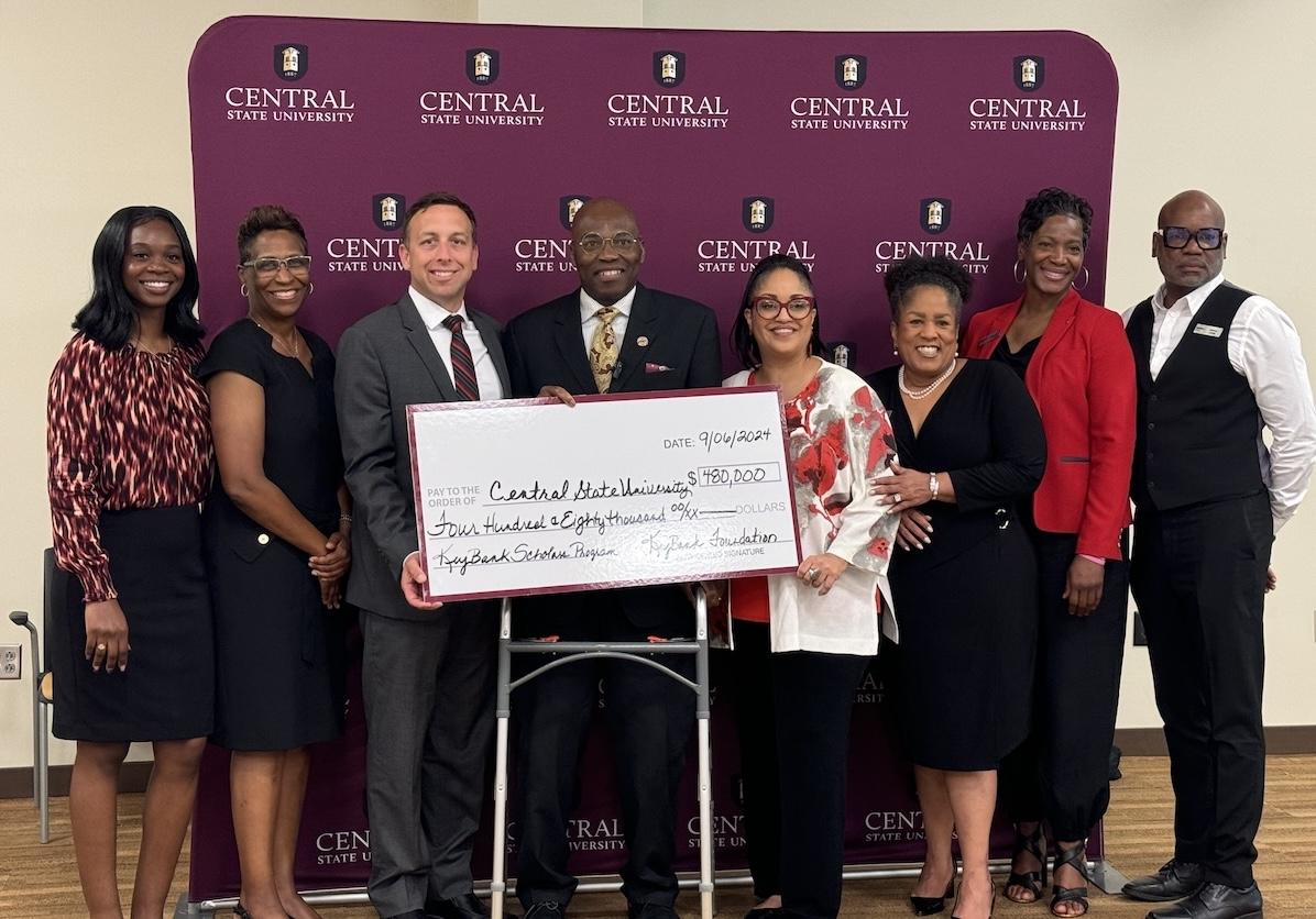 KeyBank and representatives from ,  Central State University shown with a $480,000 grant check.