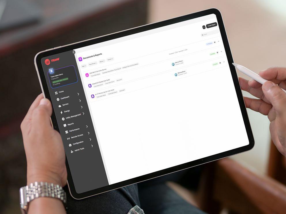 Trane Connect Platform shown on tablet