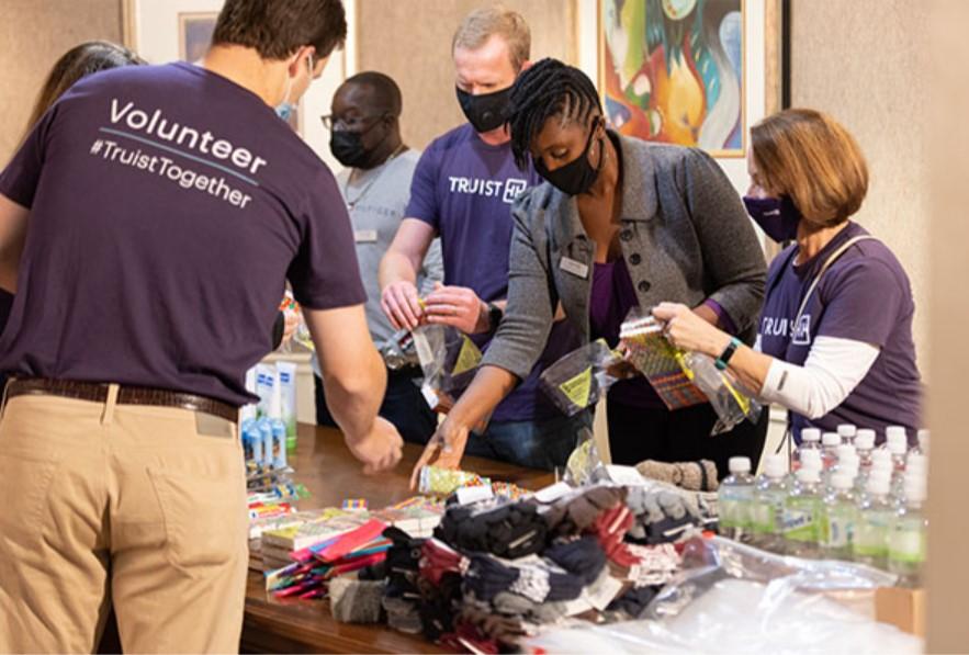 Volunteers working at a table