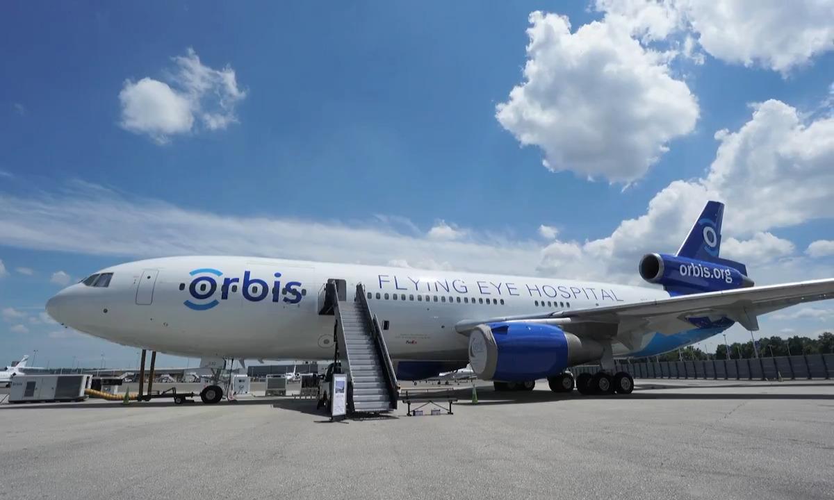 Image of plane that reads: Orbis, Flying Eye Hospital