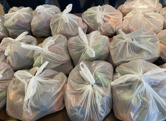 Bags of food ready to be distributed.