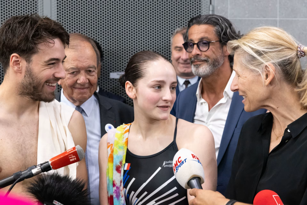 Swimmer being interviewed