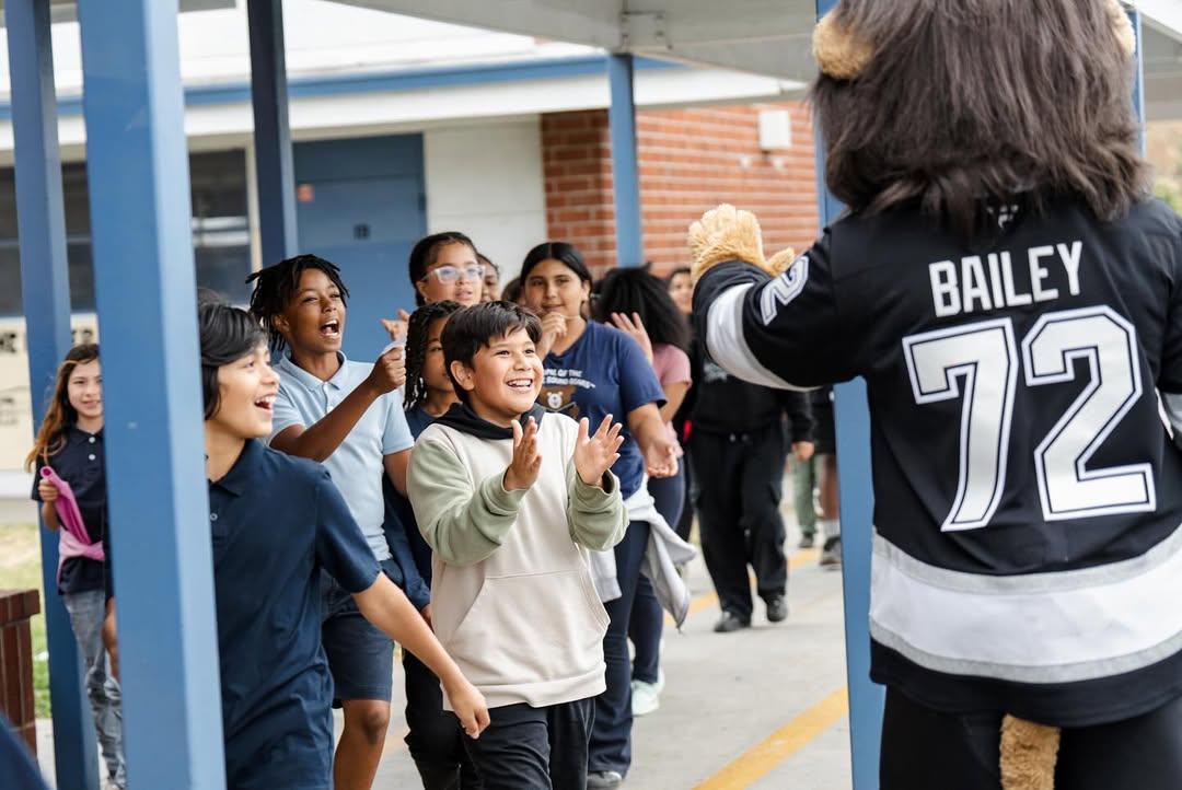 LA Kings mascot Bailey helped revitalize green spaces at two schools in Inglewood, CA. 