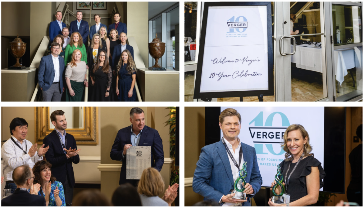 image collage of Verger's 10-year anniversary event for investors