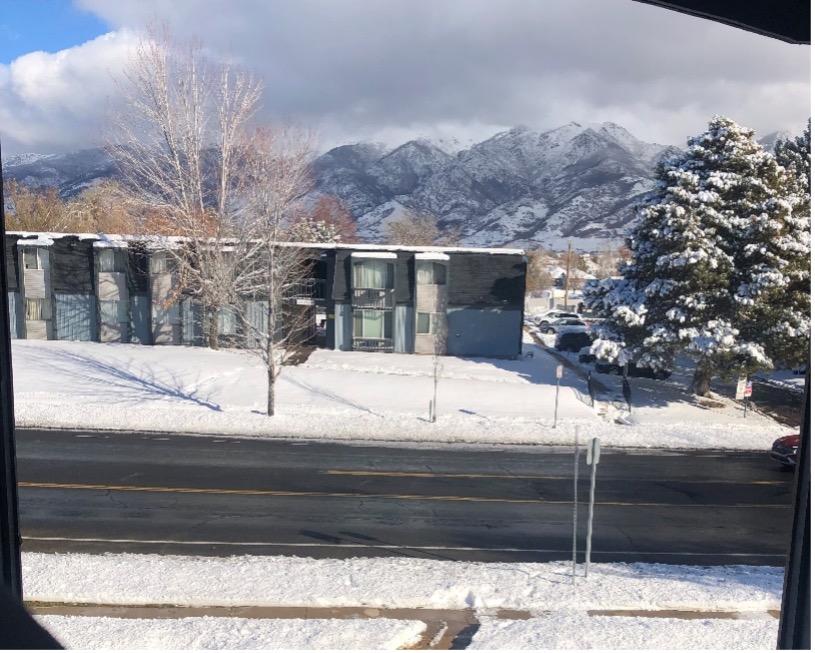 Skyline View apartments shown in the winter.