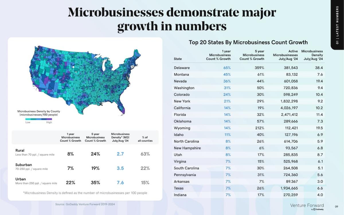 Map and chart showing microbusinesses demonstrating major growth.