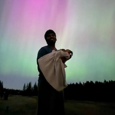 Srinivasa Rao Aharma watching the northern lights.