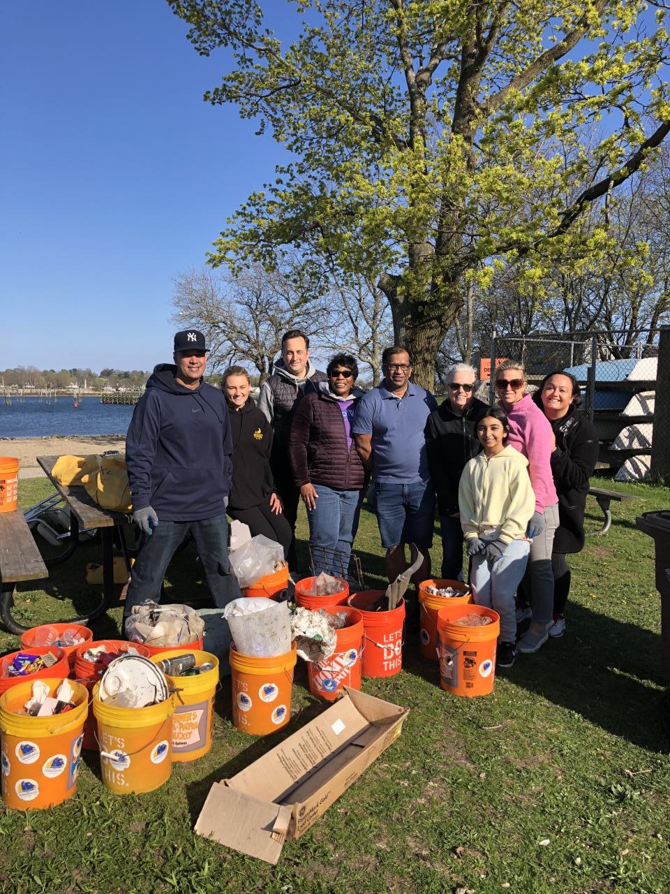 Stamford volunteers at the beach cleanup.