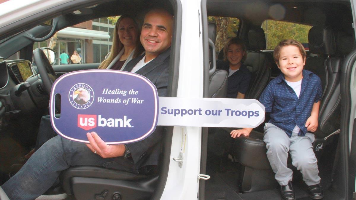 U.S. Marine Corps Staff Sargeant Dominic Fernandez and his family last month received a new 2024 Chrysler Pacifica minivan donated by U.S. Bank and Freedom Alliance.