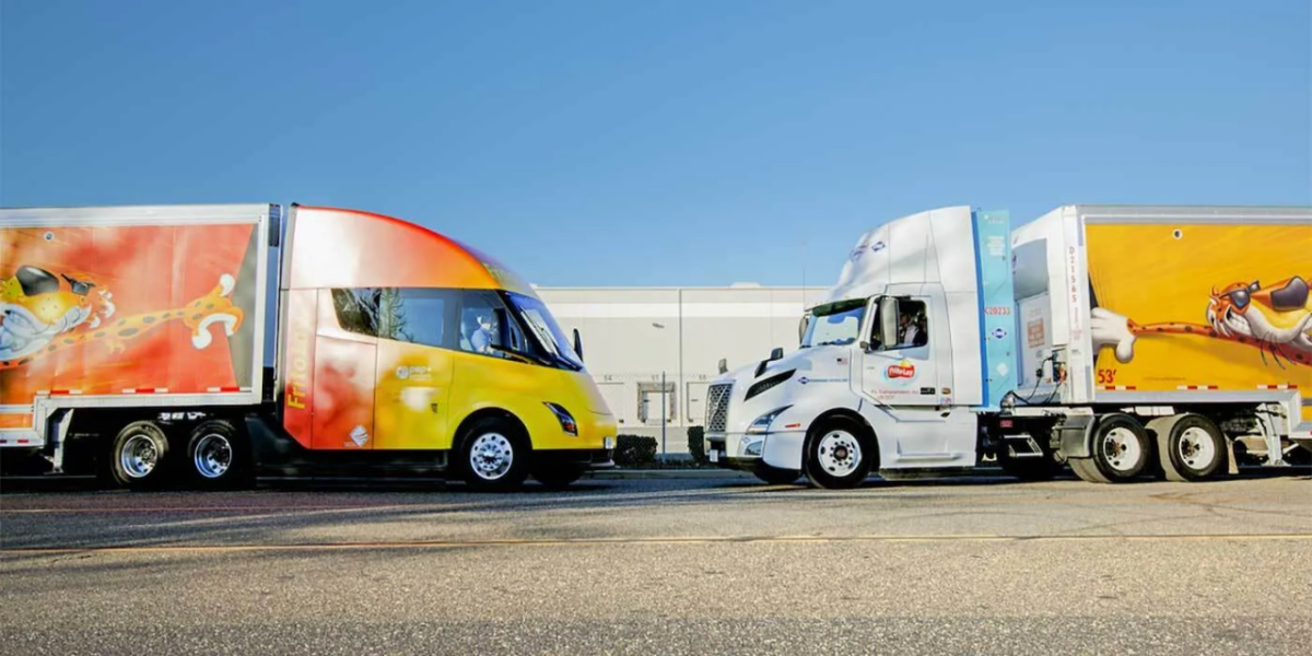 New and old semi-trucks