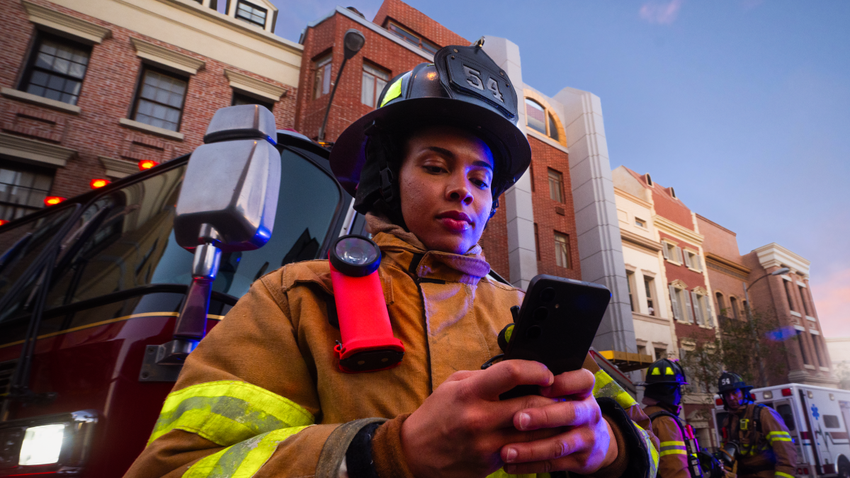 Firefighter with a cell phone