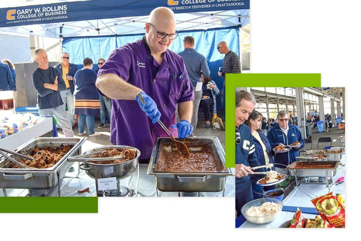 Chef Barry Brock serving food