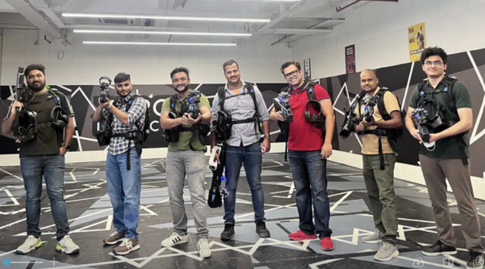 Vedant and friends ready to play laser tag.