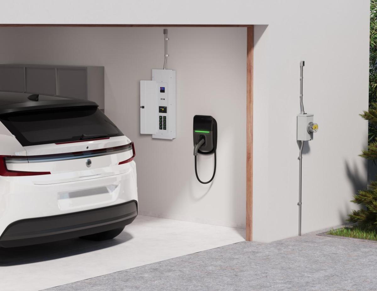 Electric car in garage 