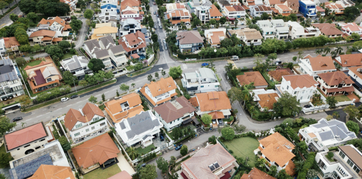 Overhead shot of a small community.