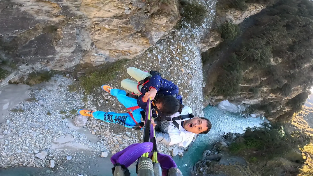 Vinod bungee jumping with his family.
