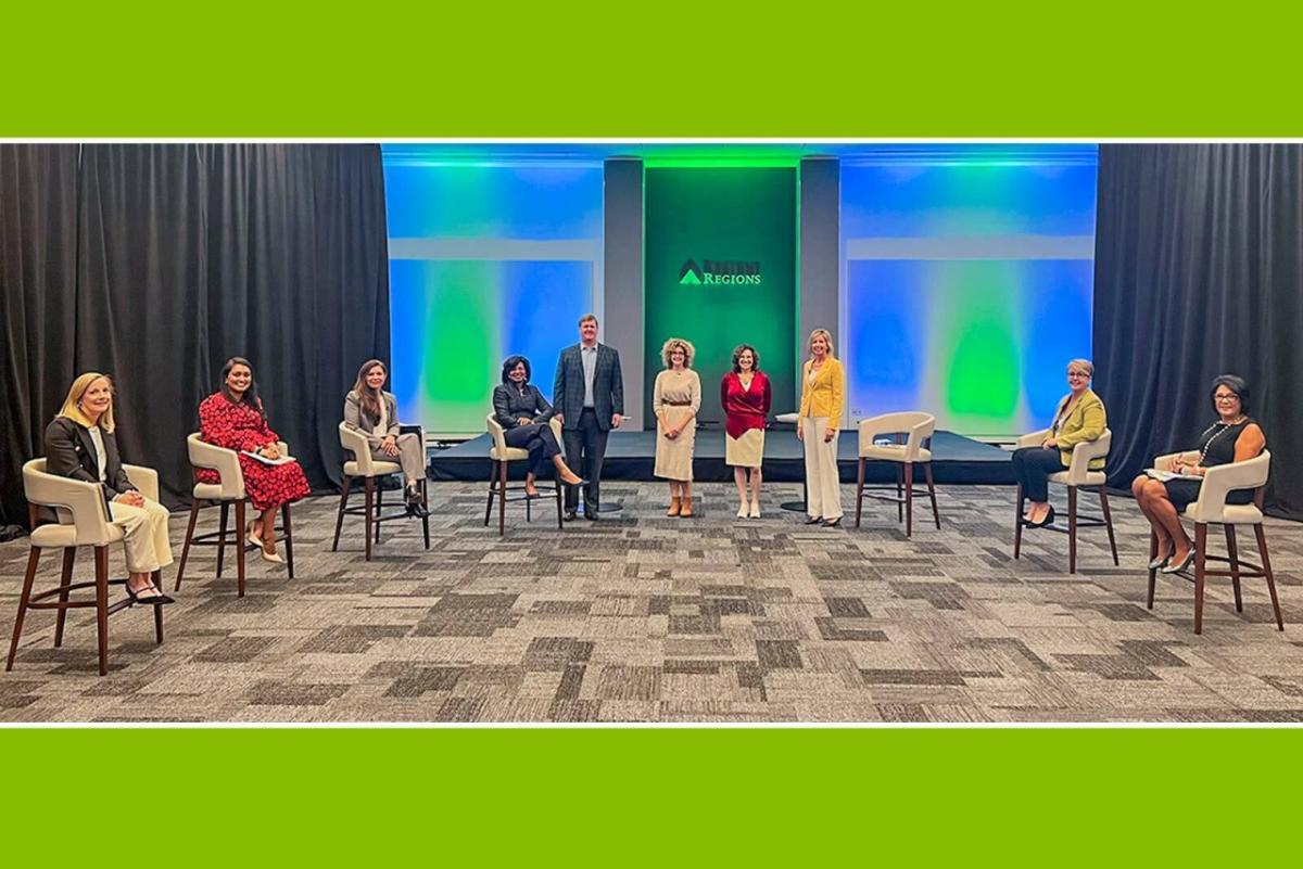 Wide shot of 10 people in a panel