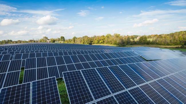 Solar panels under sunny skies