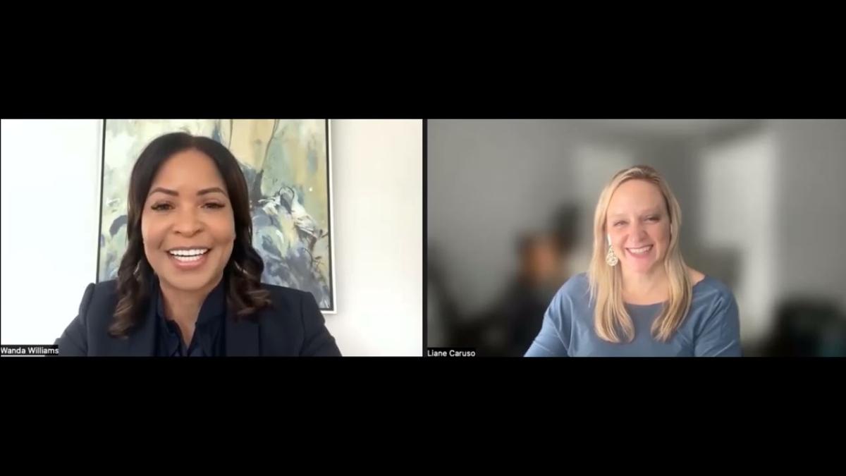 Headshot of two women speaking on a Zoom video call