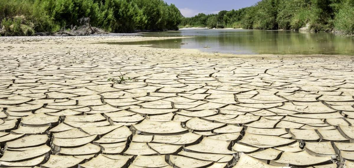 Dry land with water in the distance