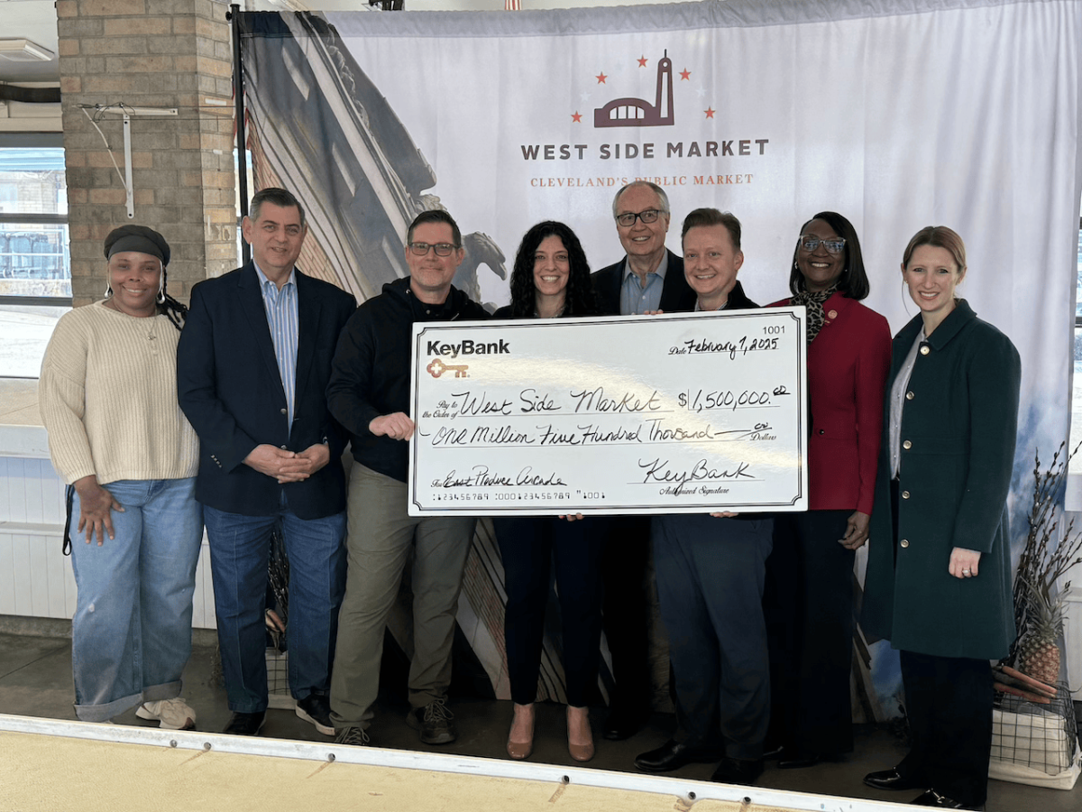 West Side Market and KeyBank leadership with grant check.