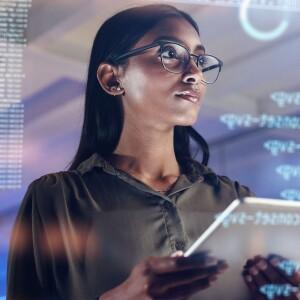 person looking at data on a screen