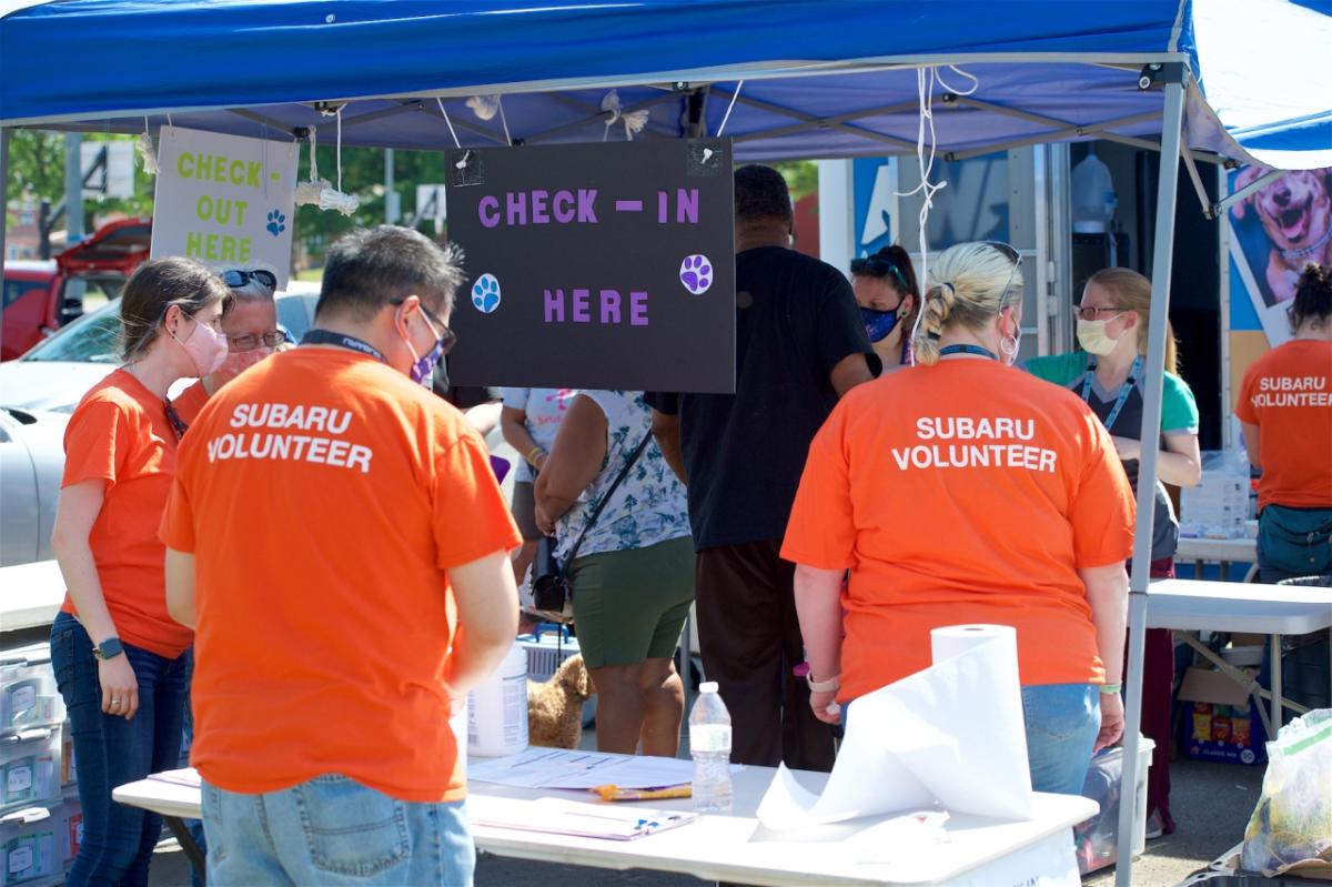 Volunteers at check-in booth