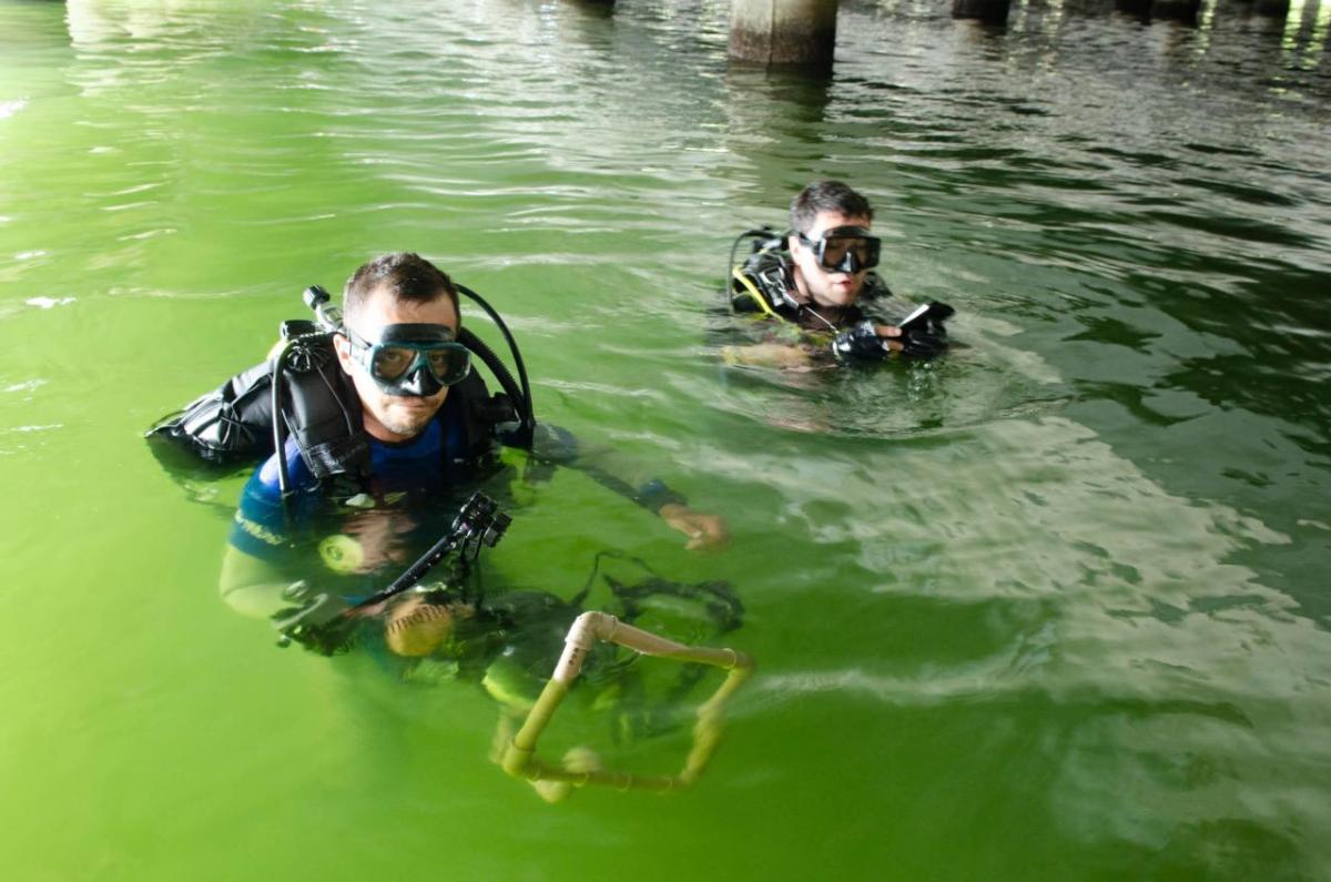 Two people in scuba gear in the water