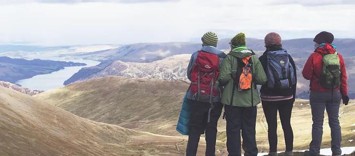 group of hikers in the mountains