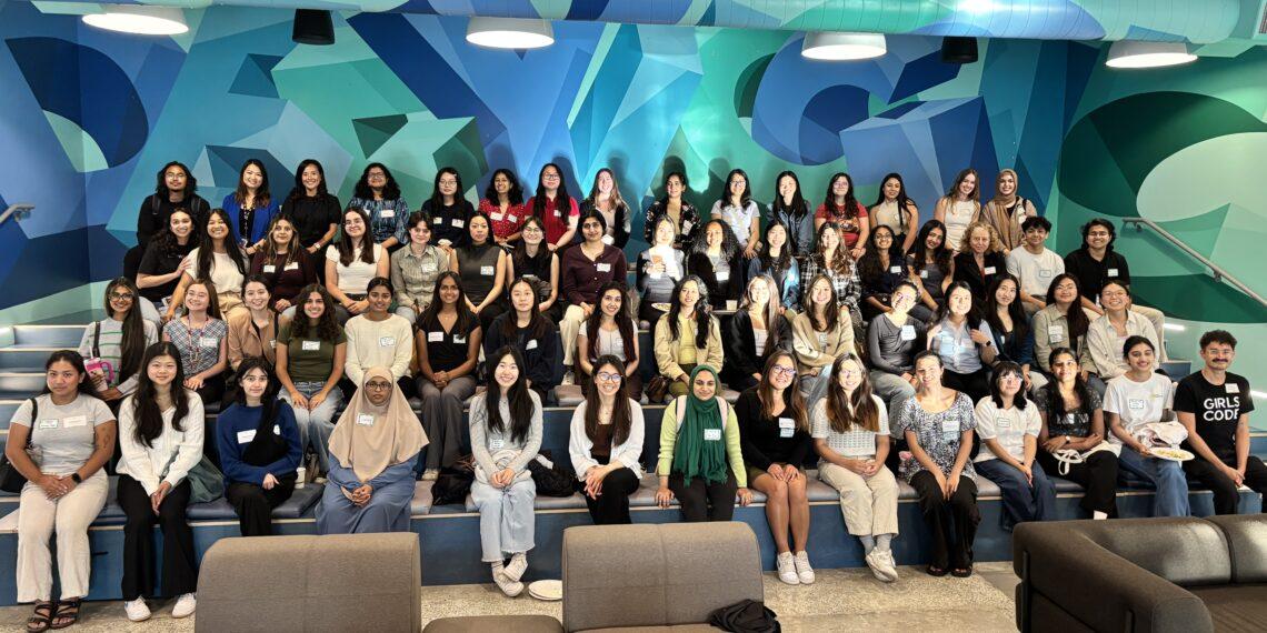 A large seated group