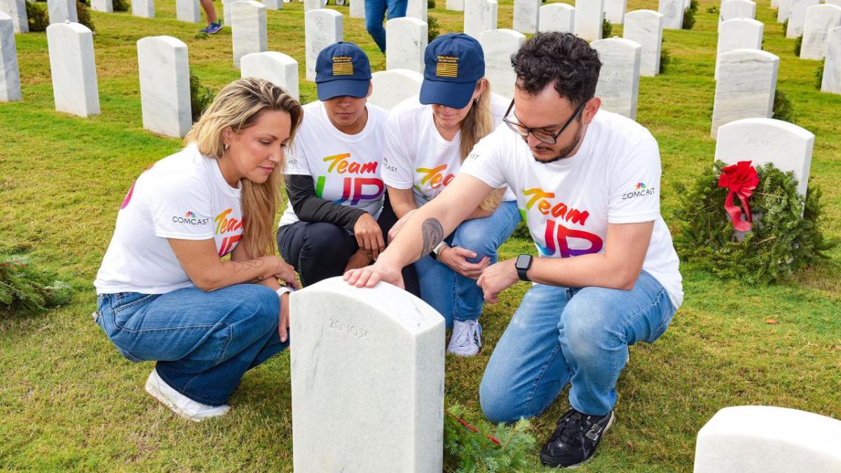 group next to headstone