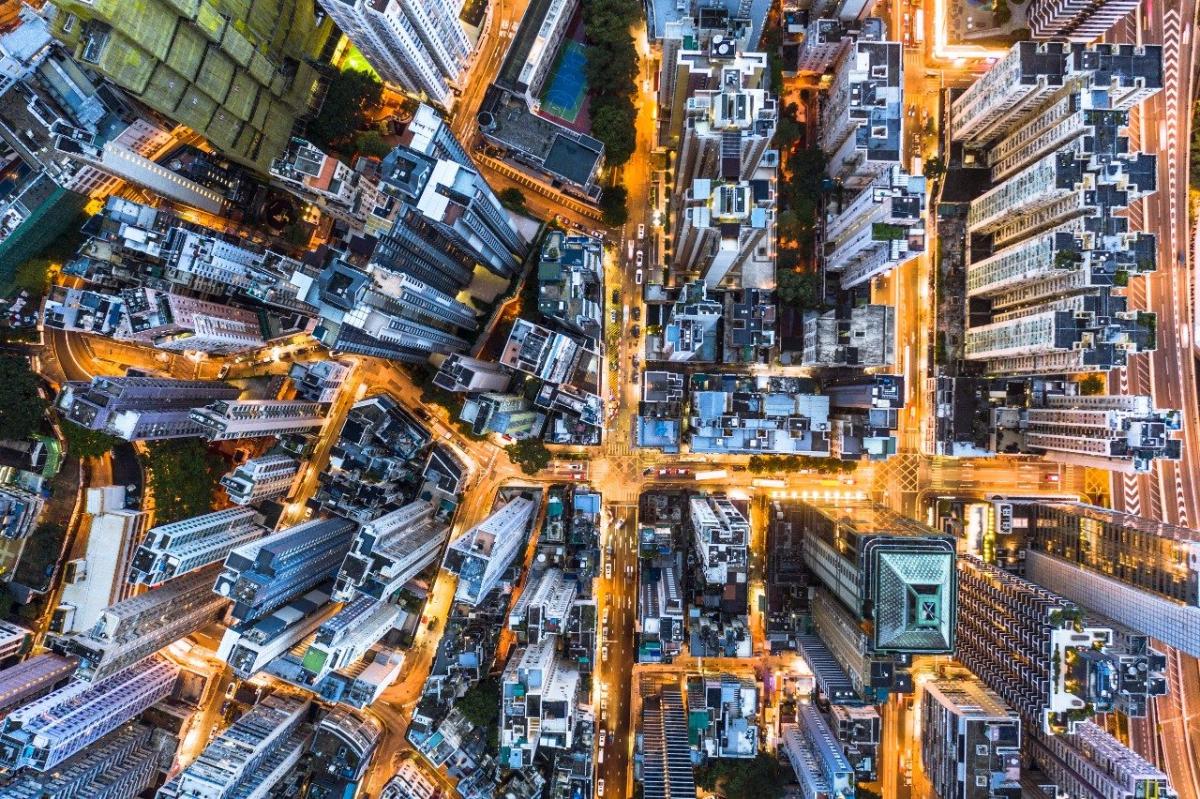 Aerial view of a busy city