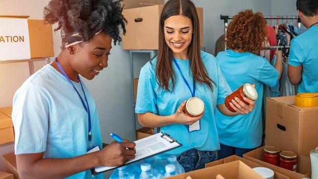 Volunteers in a food bank.