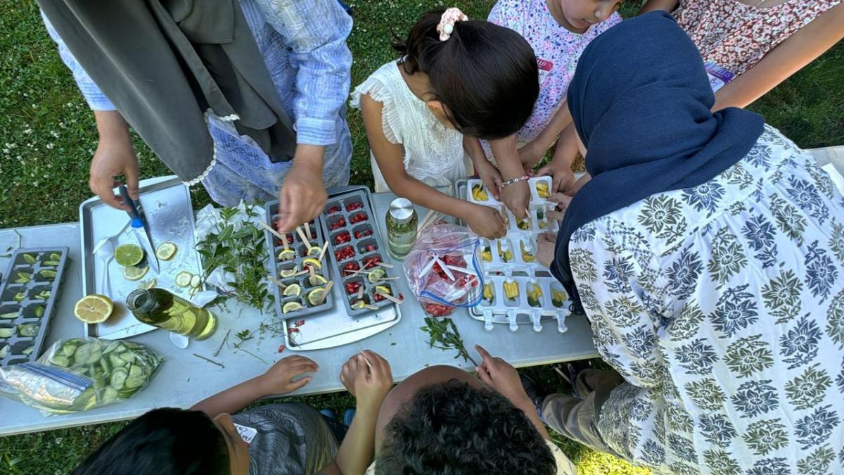 group of children gardening