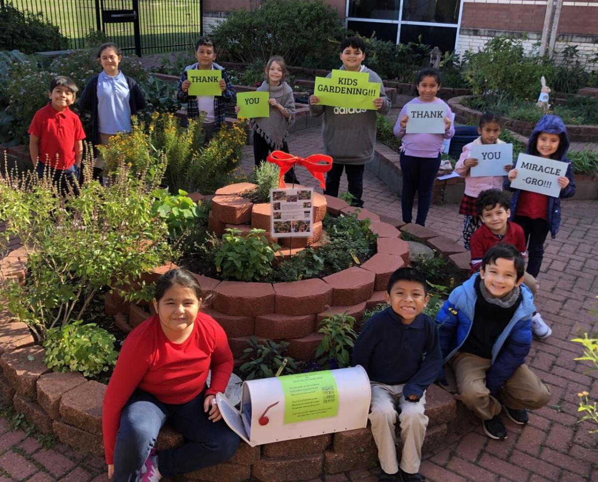 group of children gardening