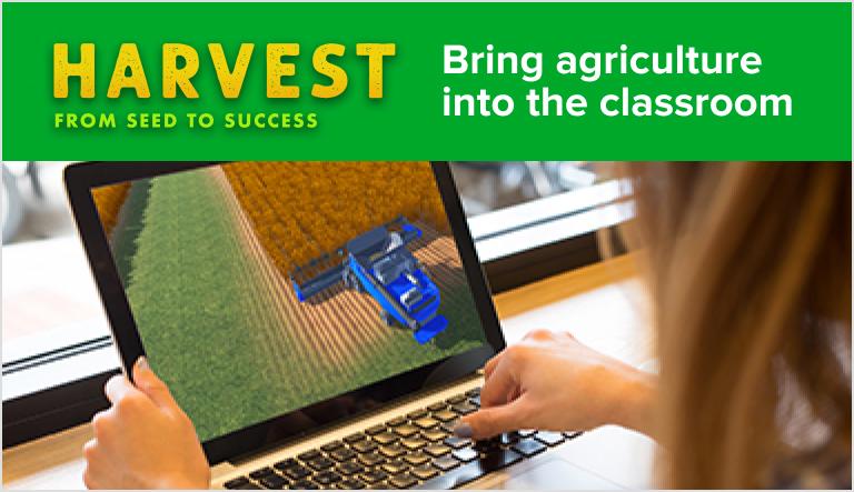 "Harvest From Seed to Sucess, Bring agriculture into the classroom" with image of laptop