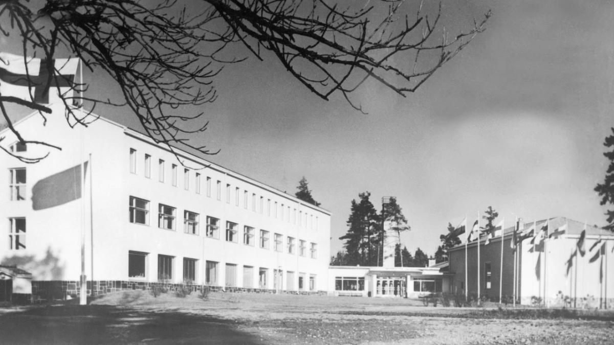 housing complex in black and white