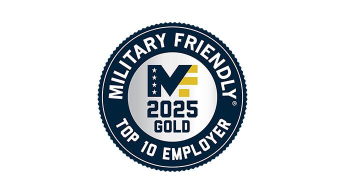 "Military Friendly Top 10 Employer 2025" badge.