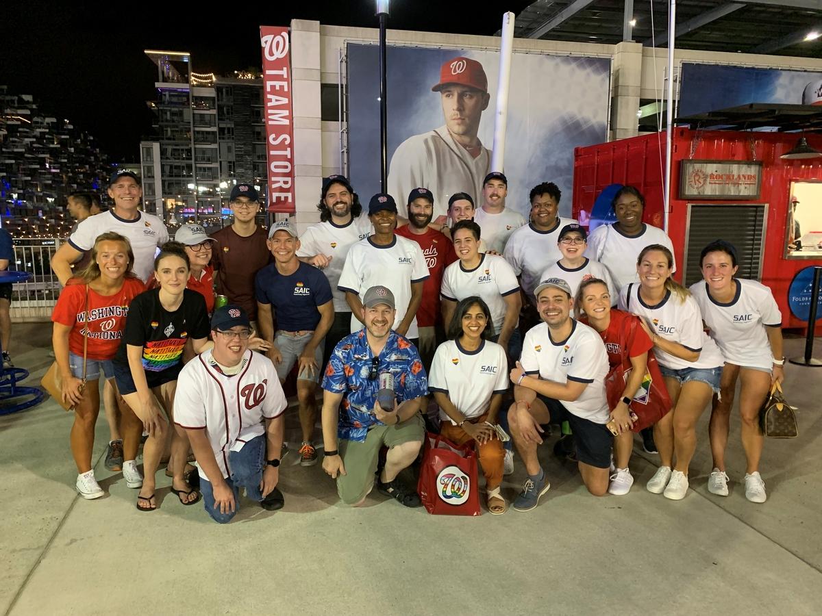 Equality Alliance members, friends and family celebrate LGBTQ+ Pride at Washington Nationals Night OUT.