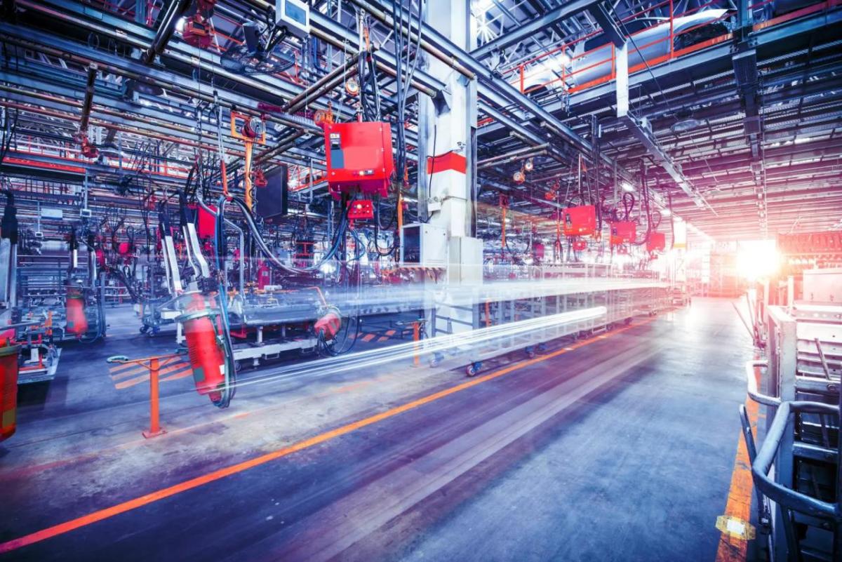 Long-exposure of an assembly plant.