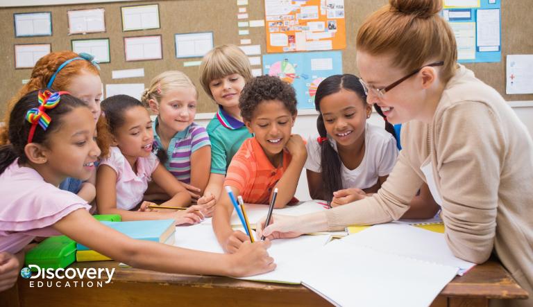 A teacher with students