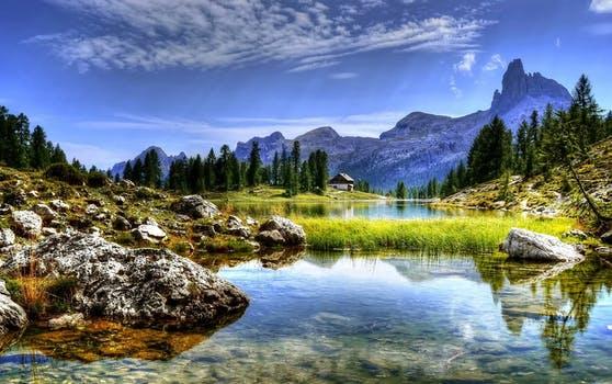 Waterscape with moutains.