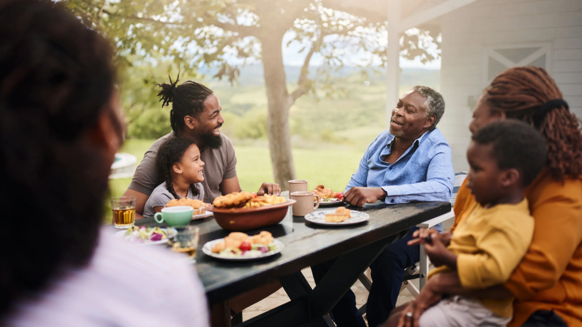 Family eating outside