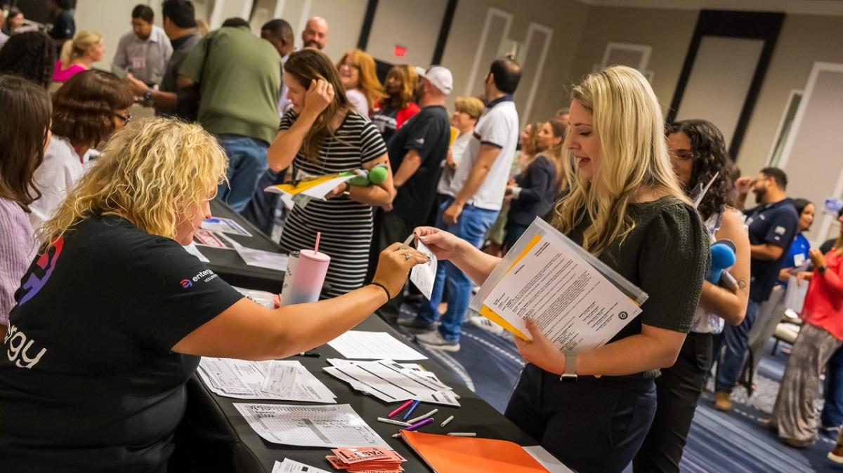 Entergy employees participating in a poverty simulation.