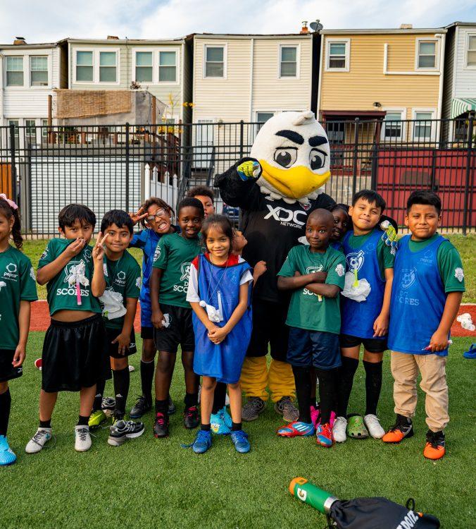 group photo with mascot