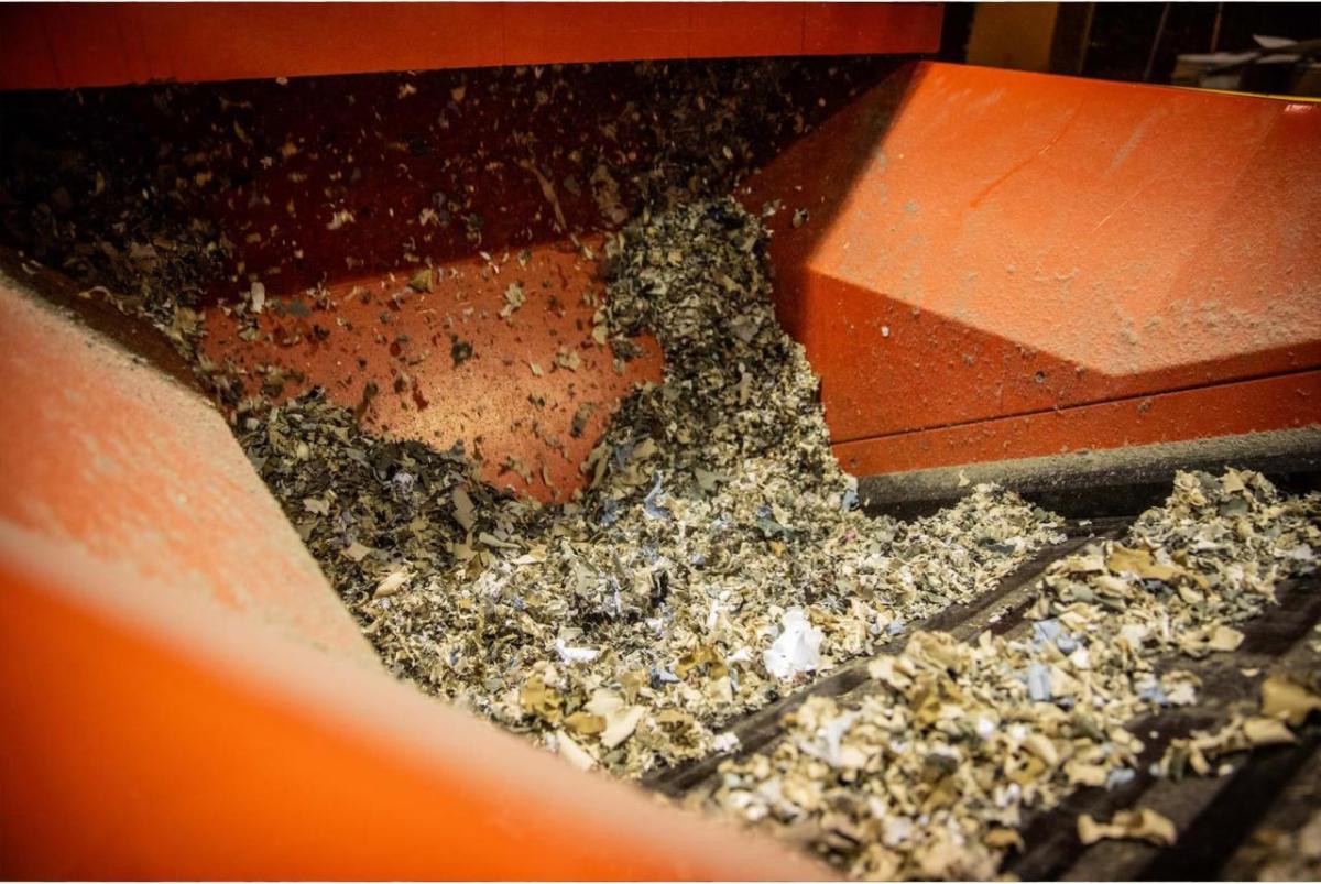 Shredded textiles in a machine