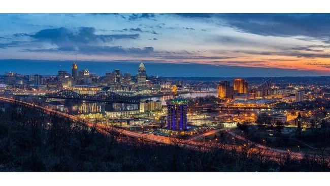 city skyline at sunset