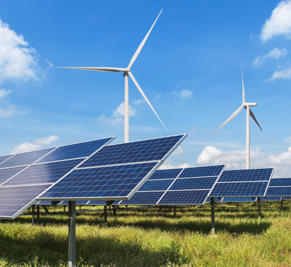 Wind turbines and solar panels