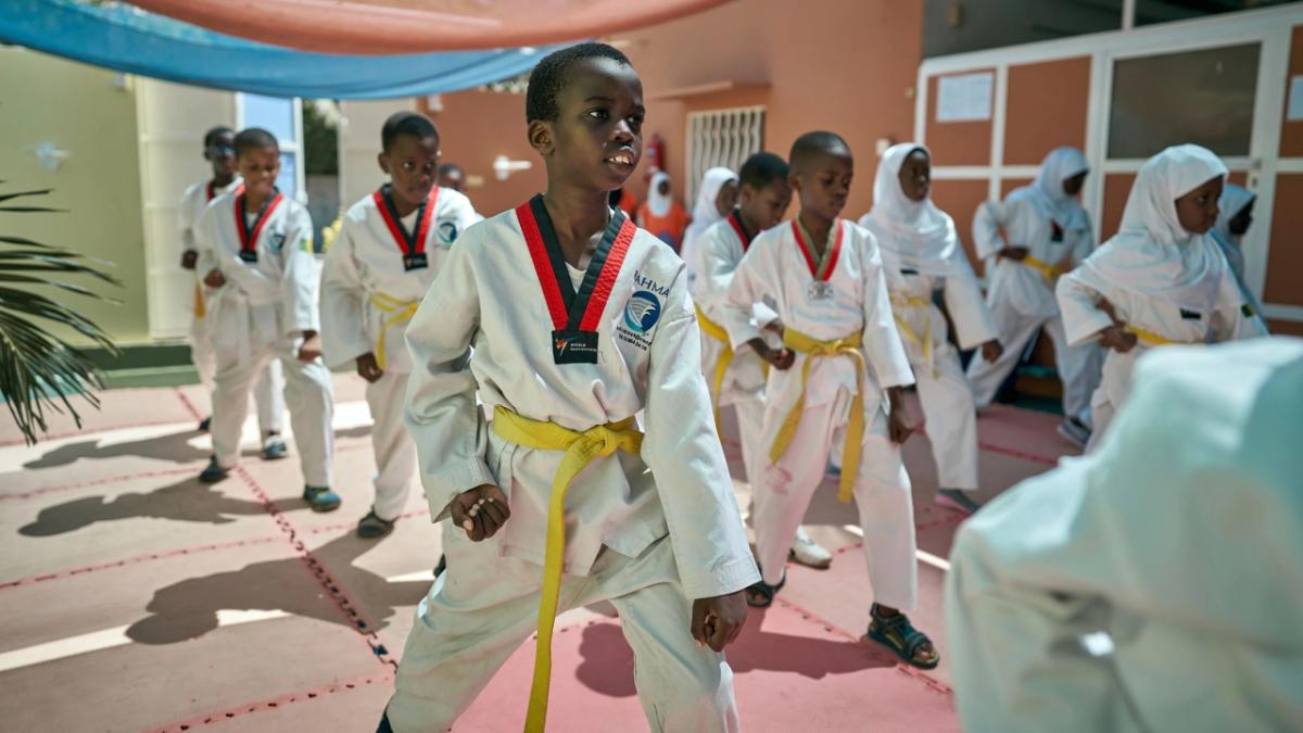 students doing martial arts