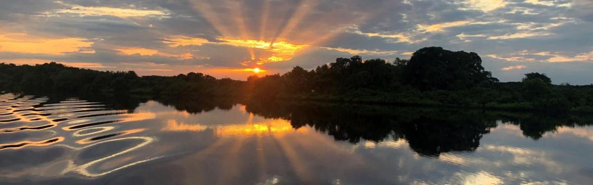 Sun rising over a river 